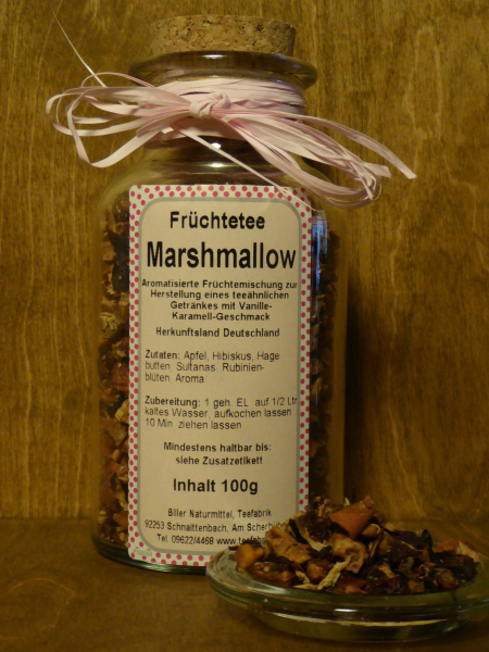Früchtetee Marshmallow, 100g im Glas