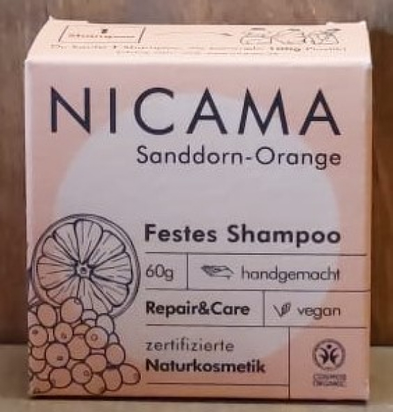 NICAMA Festes Shampoo Sanddorn Orange, 60g