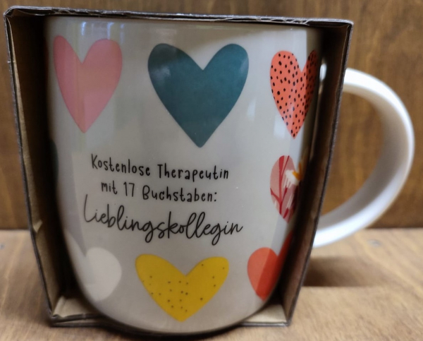 Tasse "kostenlose Therapeutin mit 17 Buchstaben: Lieblingskollegin"